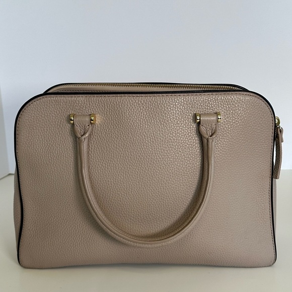 Kate Spade leather satchel bag with removable strap in taupe w/ black trim. - Picture 6 of 16
